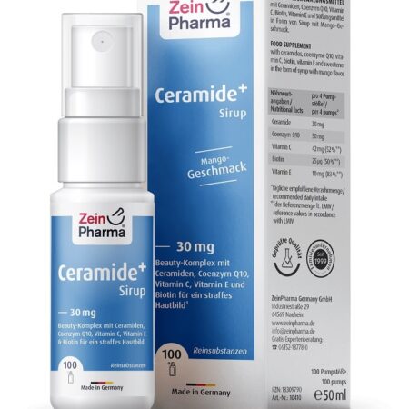 Complément alimentaire Ceramide+ sirop saveur mangue.