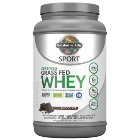Pot de protéines Whey bio, chocolat, sport.