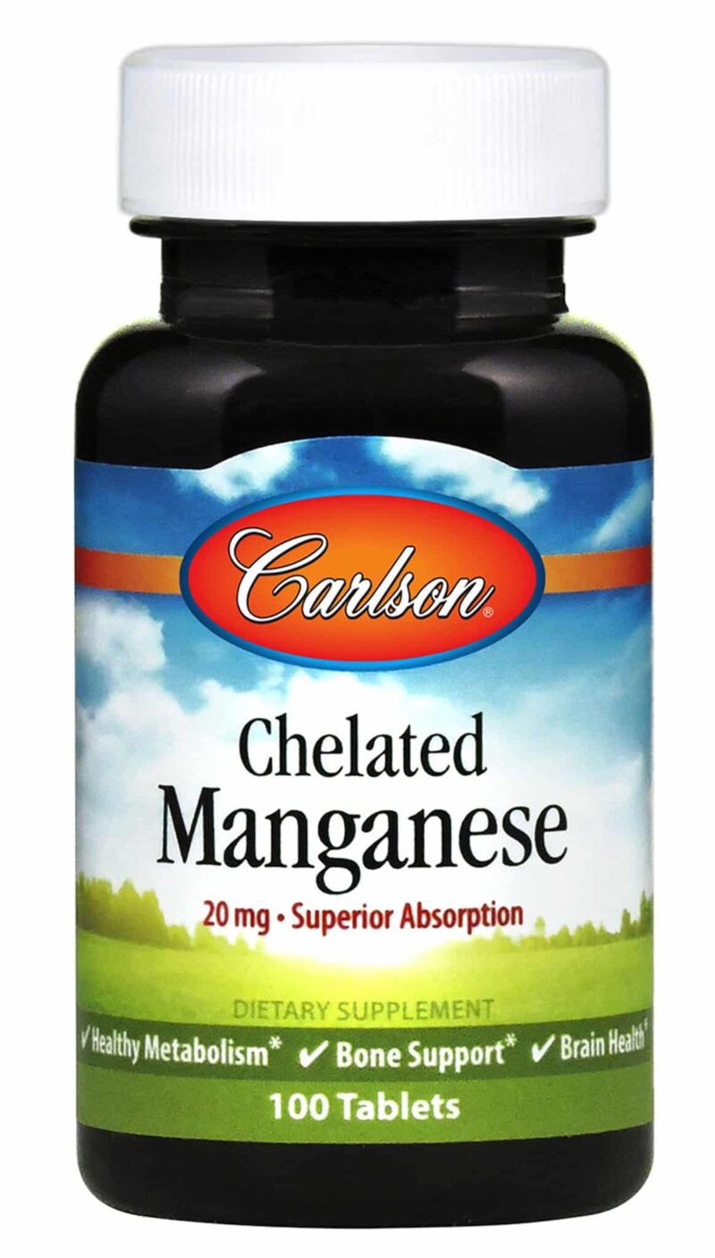 Flacon complément alimentaire Manganèse chélaté Carlson.