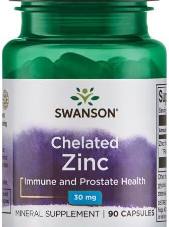 Flacon de zinc chélaté Swanson, complément alimentaire.