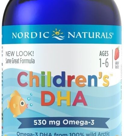 Flacon de complément alimentaire DHA pour enfants.