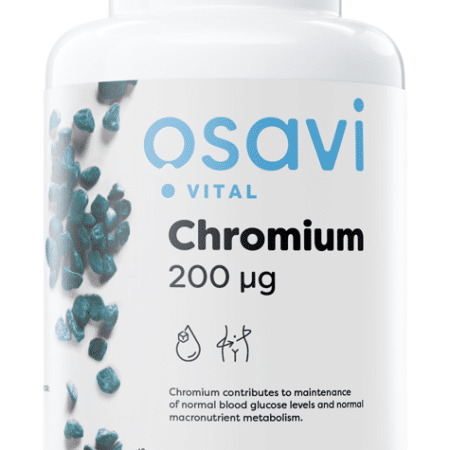 Bouteille de complément alimentaire Chromium 200 µg végan.
