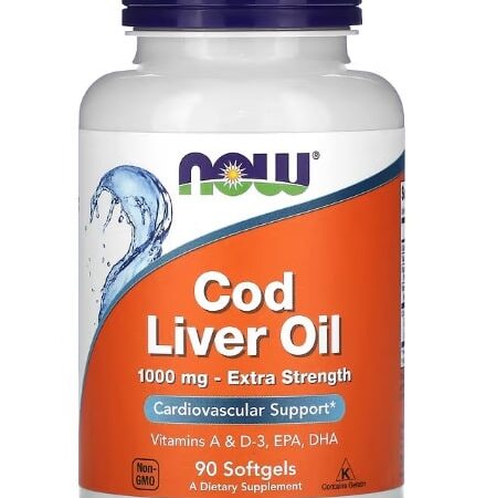 Bouteille d'huile de foie de morue NOW - supplément.