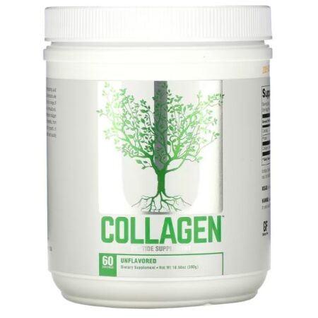 Pot de collagène en poudre, complément alimentaire.