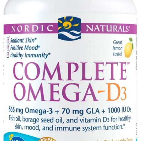 Complément alimentaire Omega-D3 avec vitamine D et goût citron.