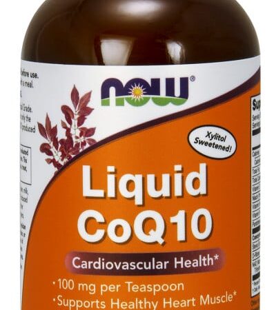Supplément CoQ10 liquide pour santé cardiovasculaire.