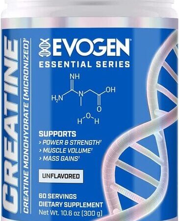 Pot de créatine monohydrate Evogen, complément pour muscles.