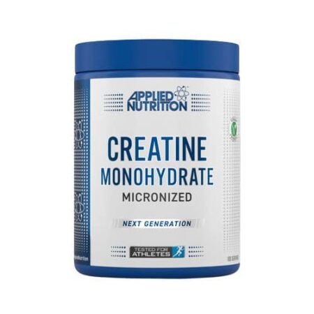 Pot de créatine monohydrate pour sportifs, marque Applied Nutrition.