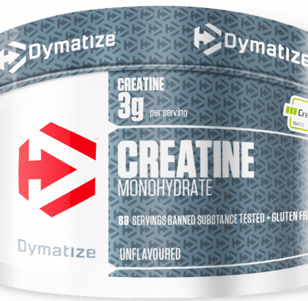 Pot de créatine monohydrate Dymatize, sans saveur.