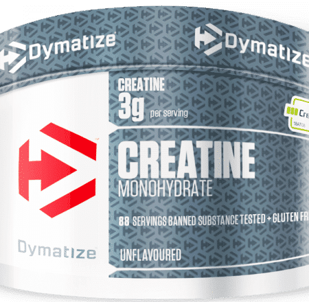 Pot de créatine monohydrate Dymatize, sans saveur.