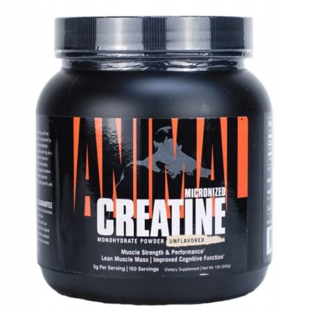 Pot de créatine micronisée pour musculation, non aromatisée.