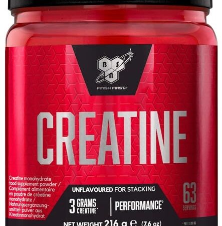 Pot de créatine monohydrate complément sportif.