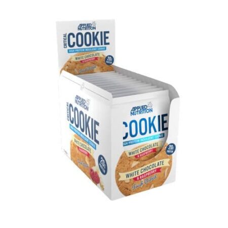 Boîte de cookies protéinés chocolat blanc.