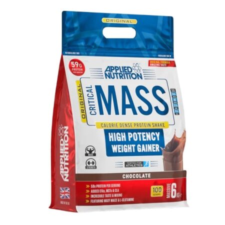 Shake protéiné chocolat pour prise de masse, nutrition sportive.