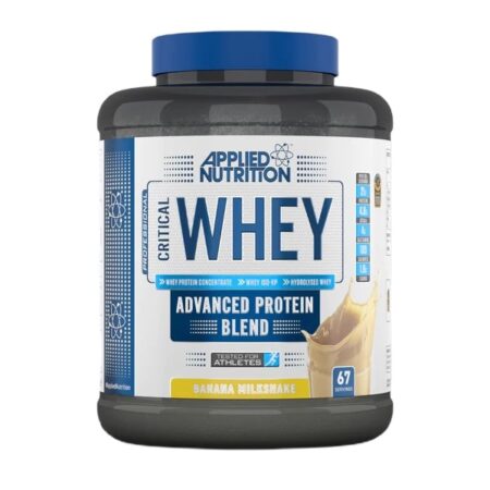 Pot de whey protéine saveur banane.