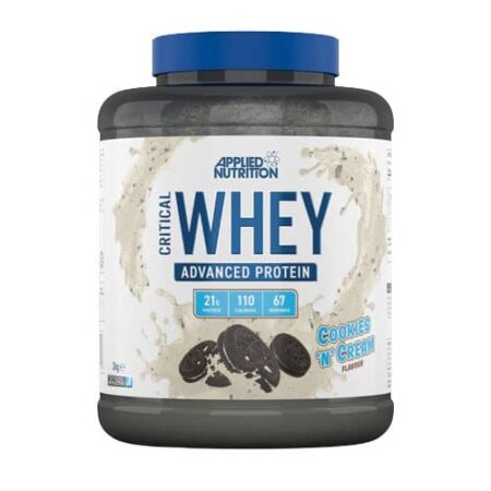 Pot de whey protéine saveur cookies & cream.