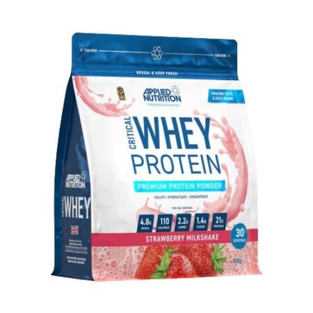 Poudre protéine Whey fraise, complément sportif.