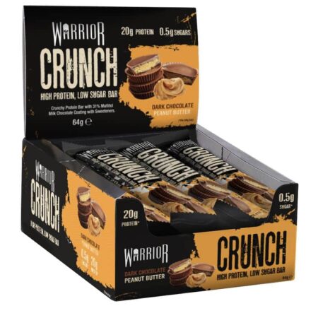 Barres protéinées Warrior Crunch chocolat noir et beurre de cacahuète.