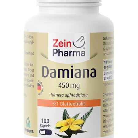 Bouteille Damiana 450 mg, complément aphrodisiaque, Zein Pharma.