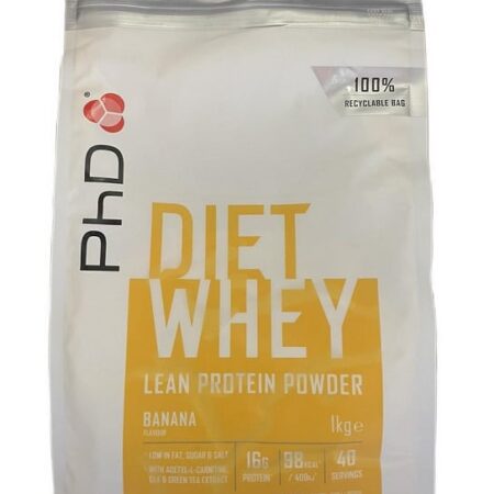 Poudre protéinée banane, recyclable, régime.