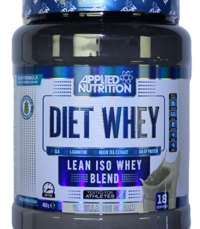Pot de protéines Diet Whey vanille.
