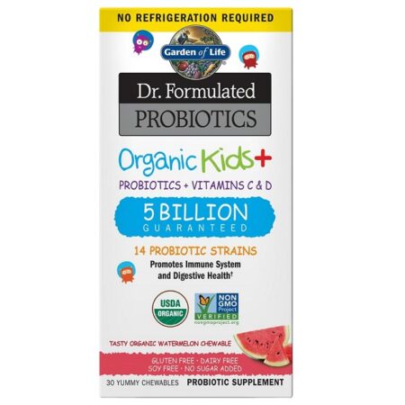 Complément probiotiques bio pour enfants, vitamines C & D.