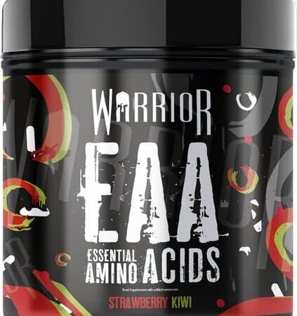 Pot de complément d'acides aminés, saveur fraise-kiwi.