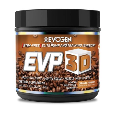 Pot de complément alimentaire EVP 3D Evogen, saveur caramel.