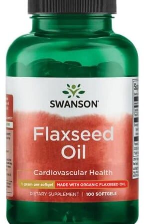 Bouteille d'huile de lin Swanson pour la santé cardiovasculaire.