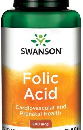 Flacon Swanson d'acide folique, complément santé prénatale.