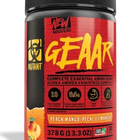 Pot de complément amino acides, goût pêche et mangue.