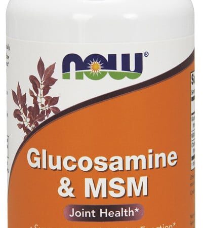 Bouteille de compléments Glucosamine & MSM pour articulations.