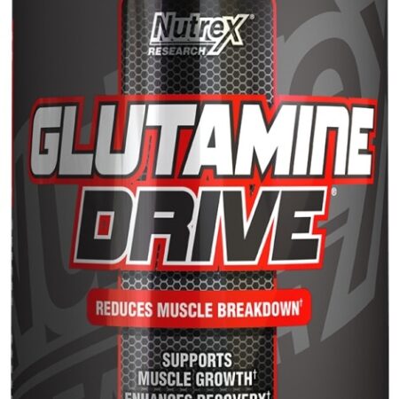 Pot de supplément de glutamine pour la musculation.