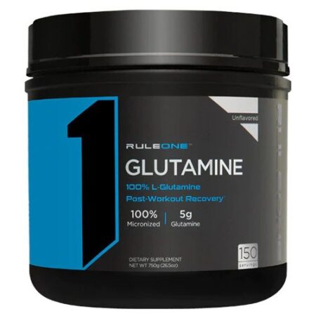 Pot de glutamine pour récupération musculaire.