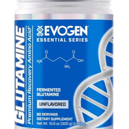 Pot de complément alimentaire Glutamine Evogen non aromatisé.