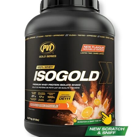 Pot de protéine whey ISOGOLD orange.
