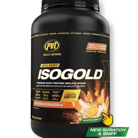 Pot de protéines ISOGOLD saveur Orange Dreamsicle.