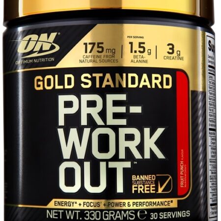 Pot de complément alimentaire pré-entraînement Gold Standard.