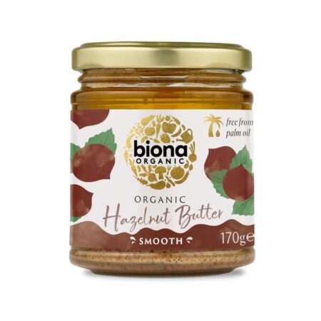 Pot de beurre de noisette bio Biona, sans huile de palme.