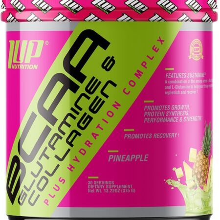 Pot de compléments, BCAA et collagène, ananas.