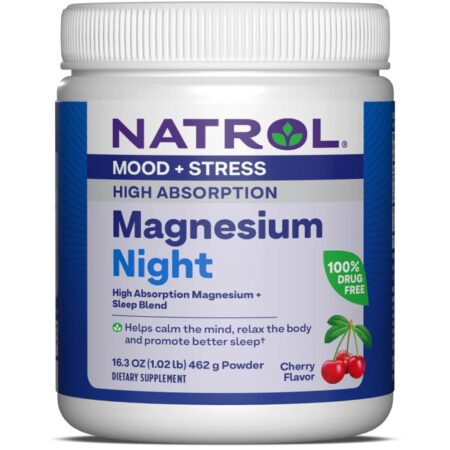 Pot de magnésium Natrol pour nuit, saveur cerise.