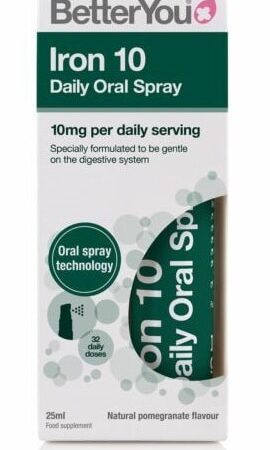 Spray oral quotidien de fer BetterYou, 10mg, saveur grenade.