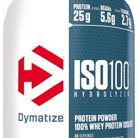 Pot de protéine ISO100 Dymatize, goût fraise.