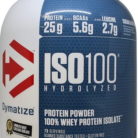 Poudre protéine ISO100 Dymatize, fraise, isolat whey.
