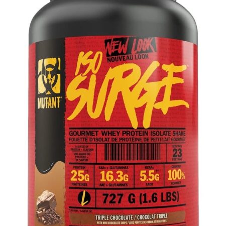 Pot de protéine whey Iso Surge chocolat.