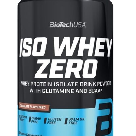 Pot de protéine Iso Whey Zero, chocolat, sans lactose/gluten.
