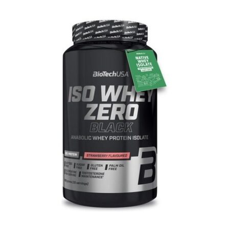Pot de protéine Whey isolat, sans gluten, goût fraise.