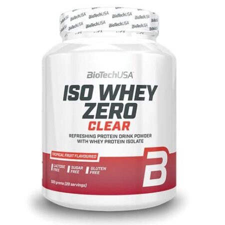 Pot de protéine whey isolée, sans lactose ni gluten.