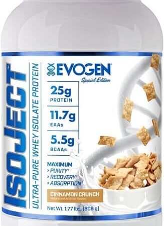 Protéine isolat saveur cannelle, complément alimentaire sportif.