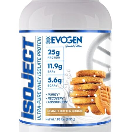 Pot de protéines saveur biscuit beurre de cacahuète.